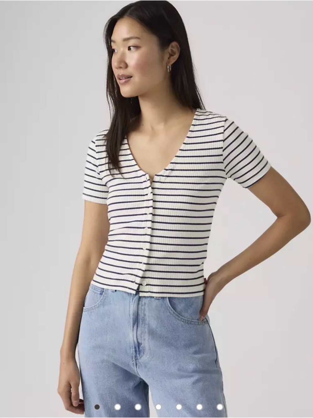 Levi’s Muse Striped Short-Sleeve V-Neck Button Front Top